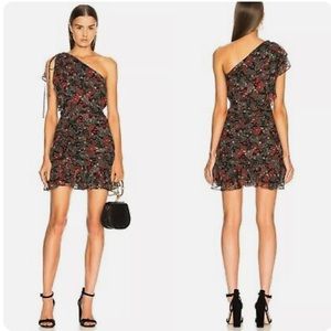 Veronica Beard Ballard Dress Silk Floral Ruffled One Shoulder Holiday Party Sz 0